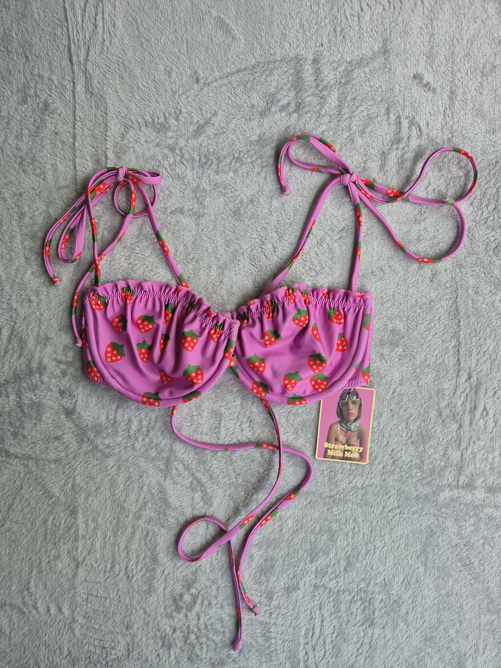 Strawberry Milk Mob Pink Strawberry Print Bikini Top